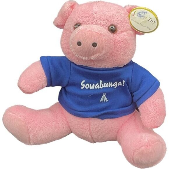 Curto Toy Pink Piggy Sowabunga Blue Shirt Plush Stuffed Animal Advertising 7" - Picture 1 of 4